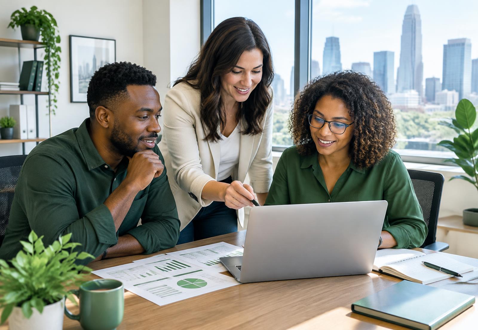 Bookkeeping professionals reviewing financial reports together